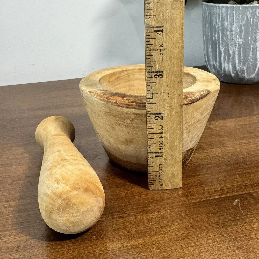 Wooden Mortar and Pestle Set Spice Herb Grinder Natural Wood Kitchen Tool